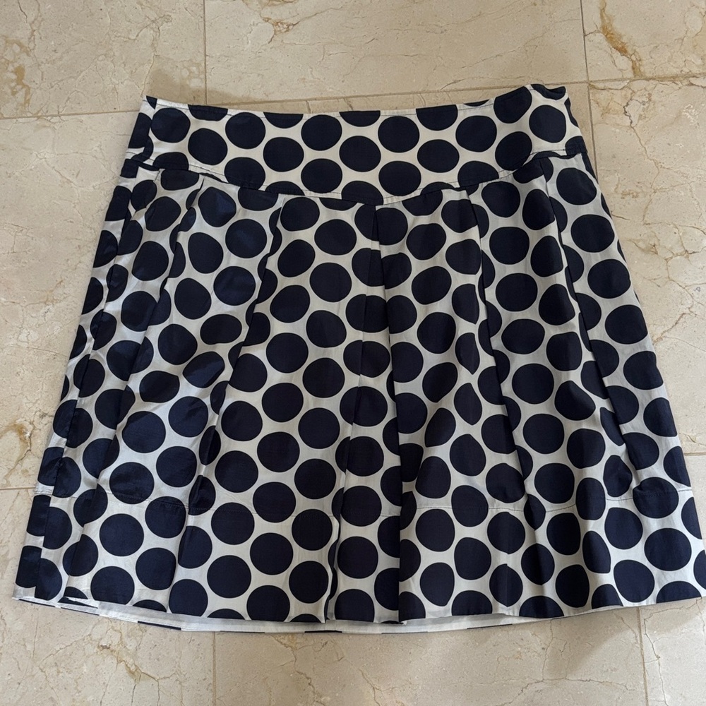 Banana Republic Navy and White Silk Blend Polka Dot Skirt